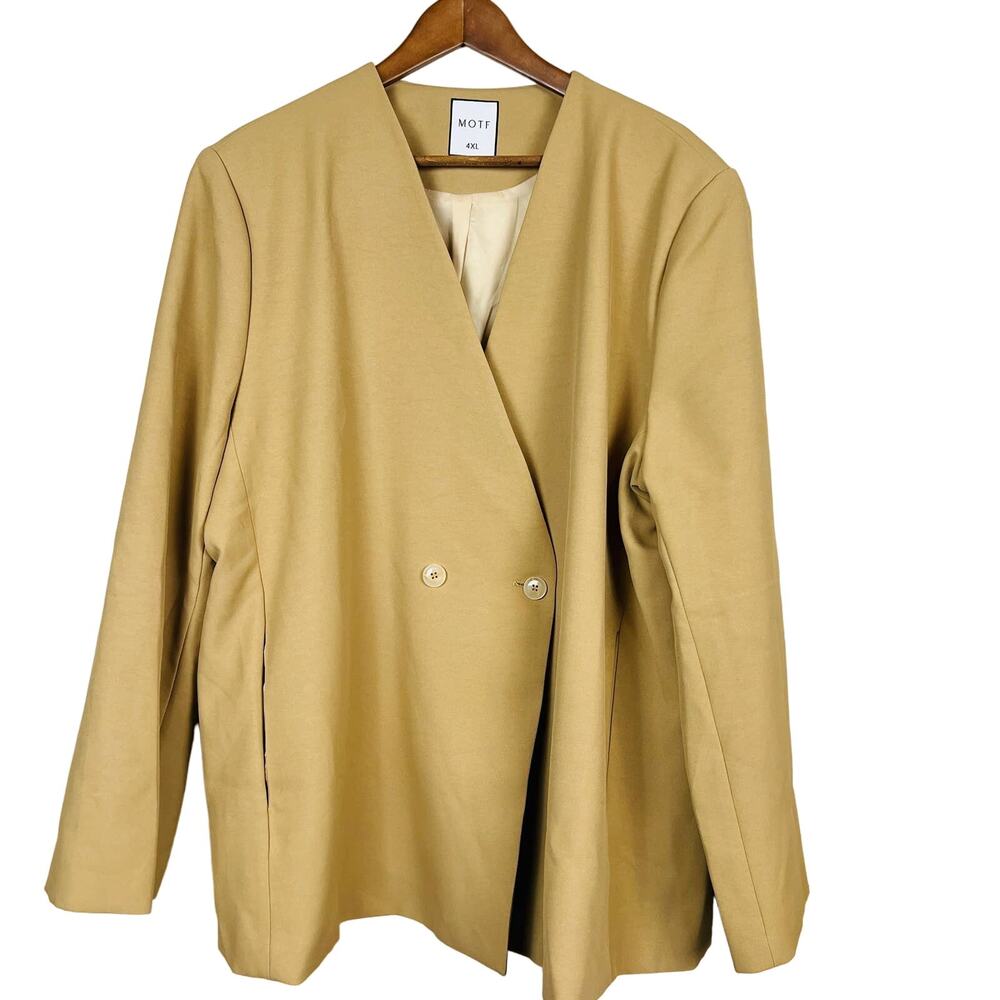 NEW! Motf No Collar Blazer Dual Button Front Tan - 4X